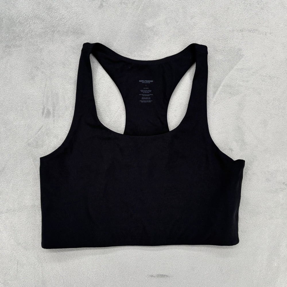 Girlfriend Collective Sports Bra Women Large Black Paloma Racerback Yoga Gym